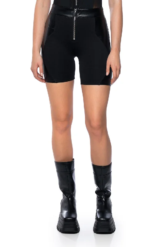 SEND IT UP ZIP FRONT FAUX LEATHER BIKE SHORT